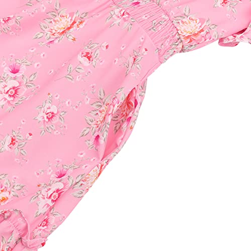 Jeskids Girls Flutter Short Sleeve Scoop Neck Smocked Elastic Waist Tiered Ruffle Casual Summer Midi Dress Pink Floral 6-7 Years #TOP4