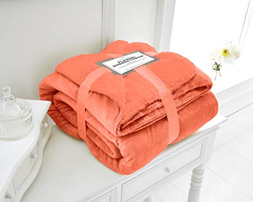 Luxury FLANNEL SHERPA FLEECE BLANKET THROW with MATCHING REVERSE Super Soft And Warm - Ideal As Sofa Bed Throw Blanket Bedspread Runner or Settee Cover (Coral, Medium: 150x200cm)