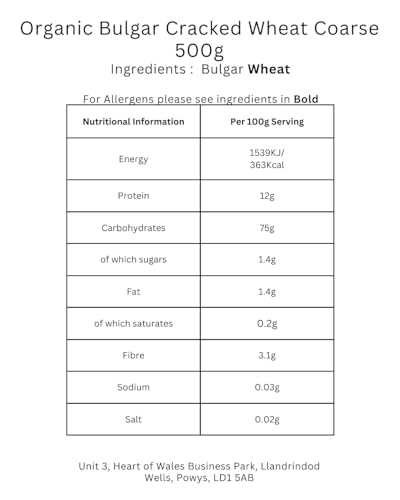 Minton & Donello - Organic Bulgur, Cracked Wheat, Coarse, Ideal for Hearty Meals, 6 x 500g