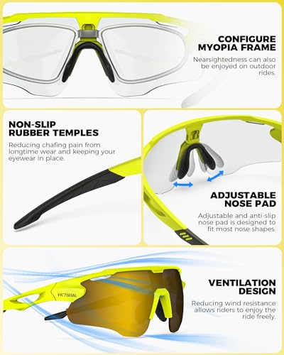 Image of Photochromic Sunglasses for Men Women, Transition Sunglasses for Cycling | Lightweight TR90 Frame, UV Protection, Photochromic Lens, Adjustable Nose Pad, Ideal for Cycling Driving Mtb Running