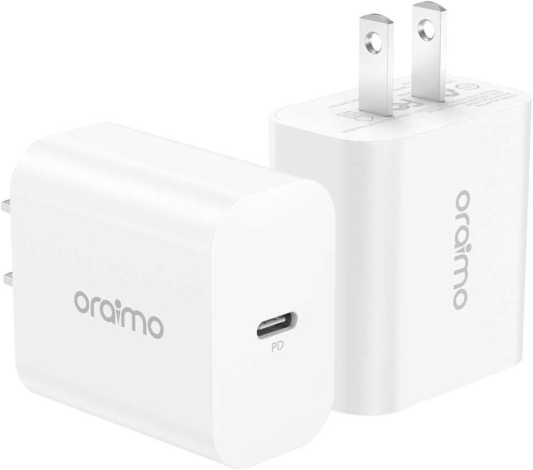 [2-Pack] USB C Wall Charger, oraimo Charger Block 20W, PD Fast Charging Power Adapter Plug for iPhone 14/13/12/11 Pro Max, Mini, Pro XR, Galaxy, Pixel 4/3, iPad/iPad Mini and More : Cell Phones & Accessories