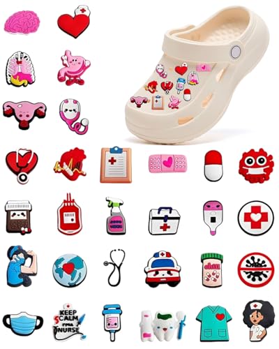 CULEB 30 Piezas Shoe Charms Zapatos Adornos PVC para Crocs,Encantos de Zapatos de Dibujos con Tema Médico,Decoración de Zapatos Tipo Zueco para Niños Adultos DIY Regalo,Regalos Fiesta Cumpleaños