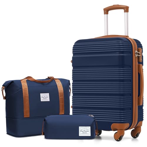 LONG VACATION 3 Piece Carry On Luggage 20 Inch Carryon Suitcase with Spinner Wheels, ABS+PC Hardshell Suitcase set with TSA Lock & YKK Zipper
