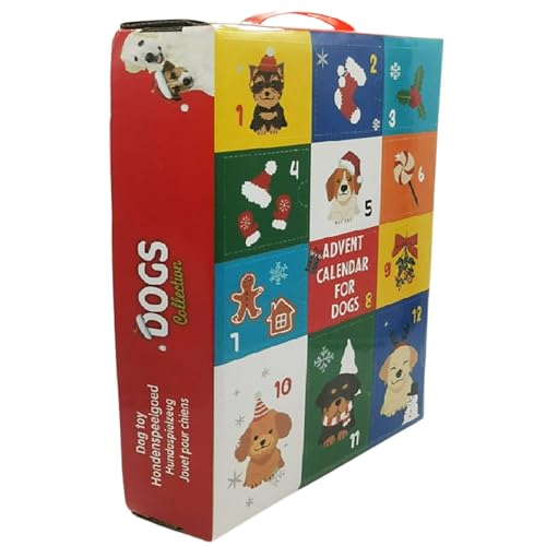 Adventskalender für Hunde - 12 Türchen - gefüllt mit Spielsachen - 39 x 27 x 7,5 (L/B/T) - Adventskalender Hunde mit Spielzeug - Adventskalender Hund