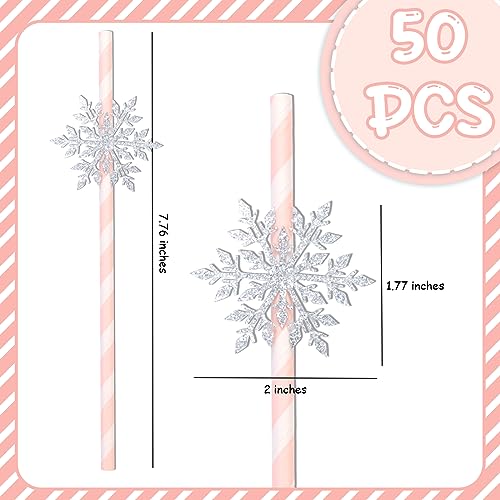 Serencatcher 50pcs pitillos de papel con copo de nieve rosa miniatura 3