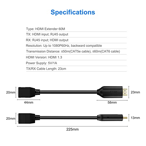 Extensor HDMI 60m sobre Cat6 Wiistar repetidor 1080P que elimina cortes de señal 3