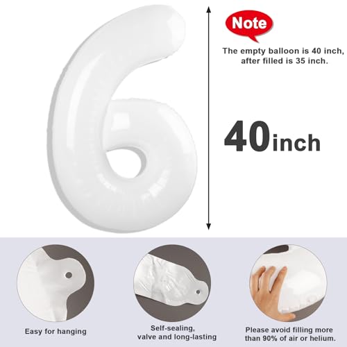 Image of 6 Balloon Numbers Birthday Decorations, 40In White Balloons for Men Women | Eye-catching Appearance, Perfect Decorative Centerpieces, Convenient Self-sealing Structure, Widely for Various Occasions