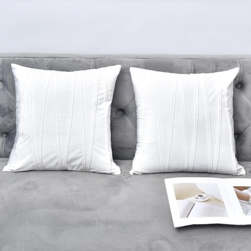Image of Amazon Brand - Umi Decorative Striped Throw Pillow Covers 16 X 16 Inch,Soft Solid Velvet Pillow Covers Cushion Case with Zigzag Pattern for Sofa Bedroom 40 X 40 Cm (Pack of 2) White