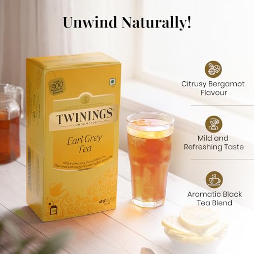 Image of Twinings Earl Grey Tea, 100 Tea Bags| Pack of 1| English Classic Range| Premium Black Tea| Light Strength| With Citrusy Notes of Bergamot|Mild & Refreshing Flavour| Enjoy as Hot or Iced Tea