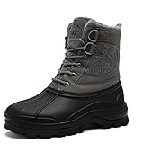 Maxome Mens Waterproof Snow Boots Insulated Warm Fur Lined Non Slip Outdoor Cold Weather Work Hiking Shoes Grey