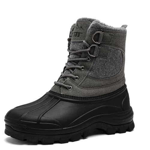 Maxome Mens Waterproof Snow Boots Insulated Warm Fur Lined Non Slip Outdoor Cold Weather Work Hiking Shoes Grey