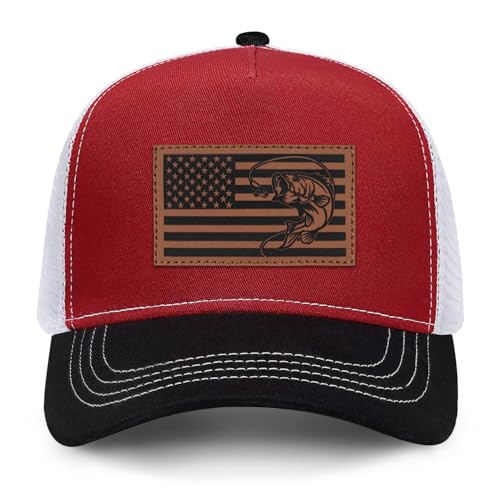 Image of Fishing Gifts for Men American Flag Trucker Hat Mens Fathers Day Christmas Birthday Gifts Fishing Hat for Dad