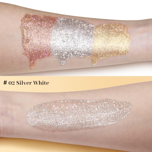 UCANBE Highlighter Makeup Drops Body Glitter Dewy Liquid Face Glow Shimmer for Women Holographic Luminizer Sparkles for Face (Silver Fairy White - 02)