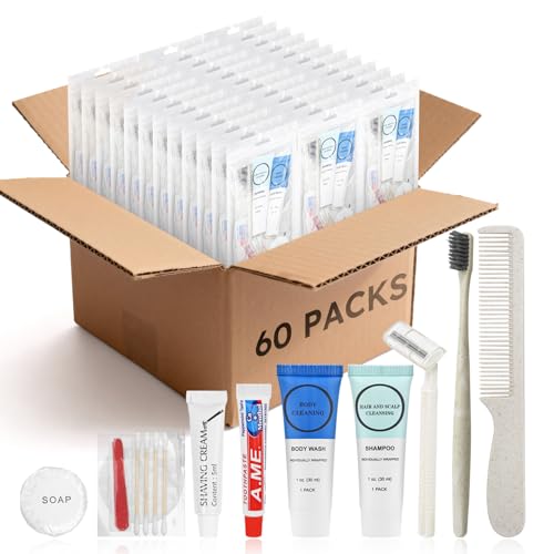 Toiletry Kits Homeless Personal Hygiene Care Package Kits Supplies In Bulk, Disposable Travel Size Essential Women Men Toiletries Set for Hotel, Charity, Camping, Travel (60 Pack)