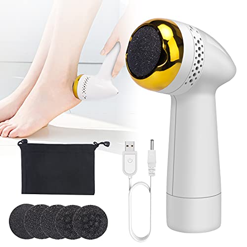 Electric Callus Remover, Lermende Electric Foot File USB Rechargeable Foot Pedicure Tools with 6pcs Grinding Heads Professional Foot Care Sander Best for Cracked Heels and Hard Skin - Gold