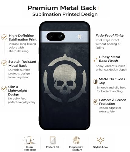 Image of Skull Pattern Print Design Premium 2D Printed Metal Back Case Cover for Google Pixel 7A 5G, Multicolor
