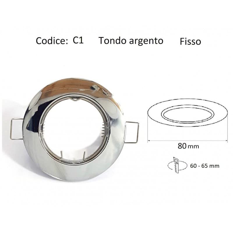 Portafaretto Da Incasso Tondo Per Soffitto In Cartongesso - Diametro 80 Mm, Foro 60-65 Mm, Materiale Alluminio, Finitura Oro Lucido - Foto 2