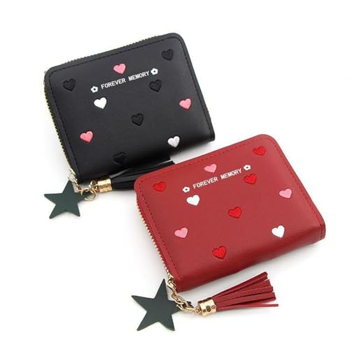 Womens Wallet with Zipper, PU Wallet Multi Function Folding with Star Tassels Pendant2