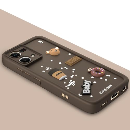 Image of Bintage Cute Fun Taddy Cartoon 3D Ball Bear Milk Donut Coffee Cup Silicon Case Full Body & Camera Protection Back Cover Compatible for Oppo F21s Pro (4G) - Brown