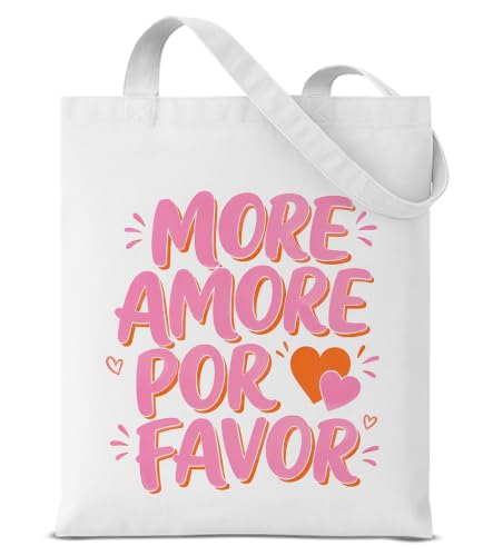 More Amore Por Favor Canvas Tote Bag for Women Trendy Pink Reusable Bags