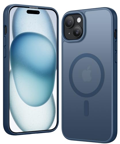 Image of FNTCASE for iPhone 15 Plus Case: Matte Magnetic Phone Cases Compatible with Magsafe Slim Anti Yellowing Rugged Shockproof Protective Translucent Cell Phone Cover (C-Blue)