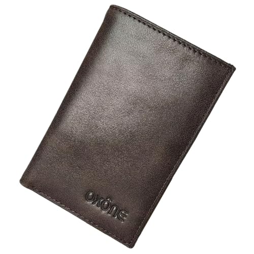 Genuine Leather Minimalist Card Holder, RFID Blocking, Slim Wallet for Men, Vintage Brown