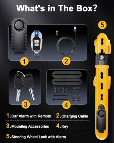 Steering Wheel Lock with 113dB Alarm, ELECTOP Heavy Duty Anti-Theft Car Device Car Wheel Lock with Adjustable Locking and 3 Keys, Car Security Lock Car Alarm System for Auto Truck Van SUV - Thumbnail 6