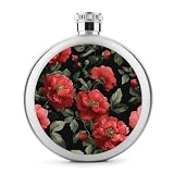 Edelstahl-Flachmann mit roten Blumen, runde Tasche, tragbare Weinflasche für Getränke, 142 ml