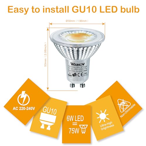 WSMCN GU10 LED Bulbs 6W, Warm White 2700K 565lm, 75W Halogen Bulb Equivalent, Energy Saving Light Bulbs, PAR16 Spotlight Bulb - Image 3