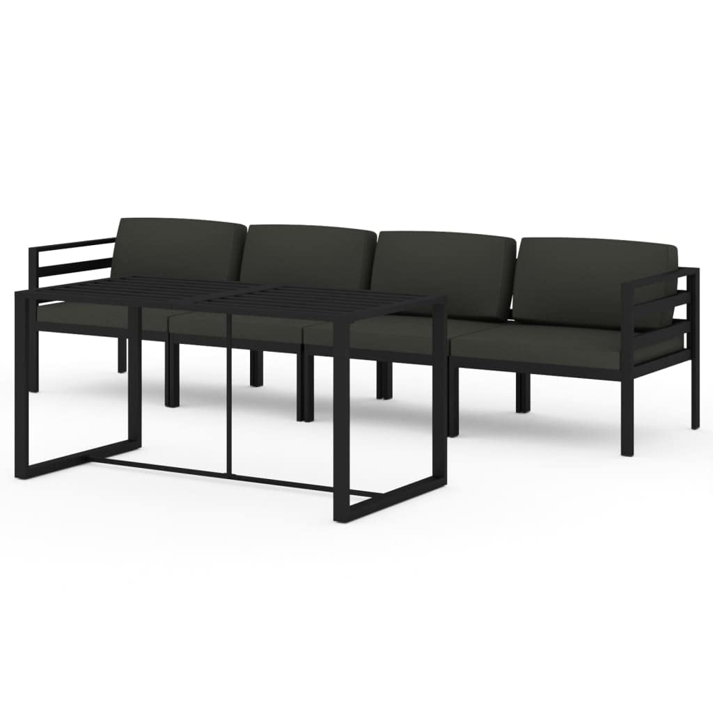 Juego de muebles de jardín de aluminio con cojines, juego modular de sofá exterior en antracita, resistente a la intemperie y robusto, hasta 110 kg por asiento, incluye cojines de asiento y