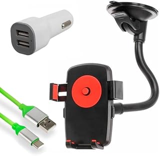 Suporte Veicular Articulavel um toque + Cabo Resisente 1MT Carregamento Rapido Tipo C + Adaptador Veicular Carregamento Rapido 2 entradas USB C - RJI Utilidades