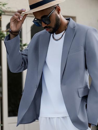 Image of MAGE MALE Men's One Button Suit Jacket Elegant Solid Color Blazers Slim Fit Lightweight Sport Coats Blazer