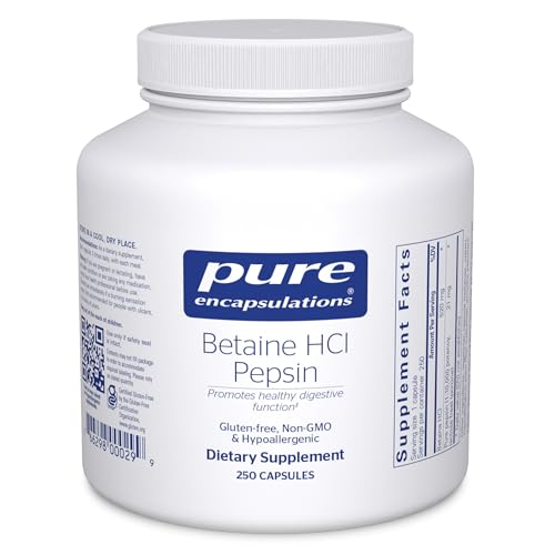 Pure Encapsulations Betaine HCl Pepsin - Digestive Enzymes Supplement for Digestion Aid & Support, Stomach Acid & Nutrient Absorption* - with Betaine HCl Pepsin - 250 Capsules