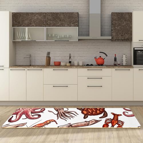Alfombrillas de cocina antideslizantes para evitar resbalones con diseño de calamar 3