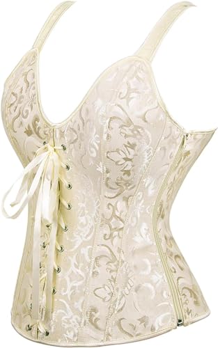 Image of Women's Lace up Gothic Jacquard Shoulder Straps Tank Overbust Shaper Corset Bustiers Top