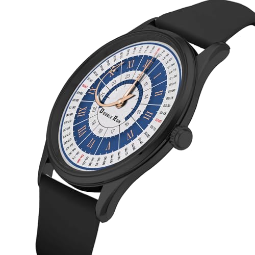 Image of DOUBLERUN Black Case Silicone Strap, 24-Hour Display, Roman Numerals, Analog Watch