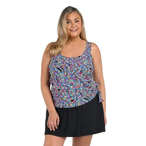 Maxine of Hollywood Women's Scoop Neck Faux Tankini Swim Dress One Piece Swimsuit