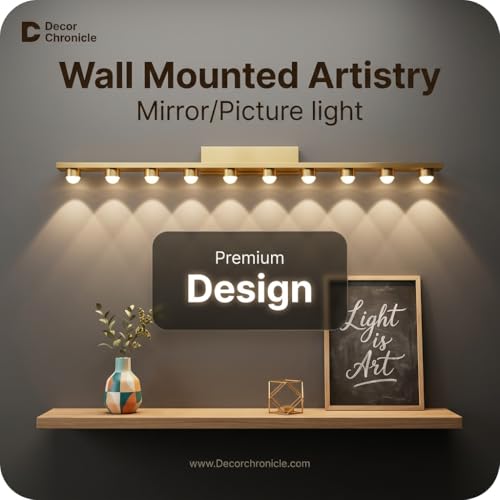 Image of 11-Head Gold Metal Mirror Wall Light | 3-Color CCT (Warm + Natural + Cold White) | 90cm LED Vanity Bar Light for Bathroom & Bedroom
