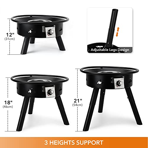 Stanbroil Portable Propane Gas Fire Pit With 8.8 Lbs Lava Rocks, 22-Inch 50000 Btu Outdoor Smokeless Gas Firebowl, Auto Ignition, Height Adjustable - Black #TOP2