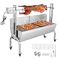 OUKIDR 176 LBS Stainless Steel Rotisserie Grill With Back Cover Guard, 25W Motor Small Pig Lamb Rotisserie Roaster, 48.7 Inch BBQ Charcoal Rotisserie Grill For Camping Outdoor Kitchen