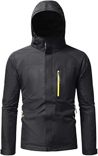 Men Hooded Jacket Slim Fit Splice Colour Contrast Men Windproof Jacket Removable Lining Thickening Men Punching Jacket Outdoor Mountaineering Men Zip Jacket
