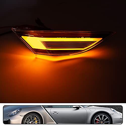 Mingrui test 2Pcs Amber Full LED Front Side marker Lights for Porsche 991 Carrera 981 Boxster Cayman 718 Boxster Cayman Clear Lens Turn Signal Lights with Canbus by Mingrui test - Image 2