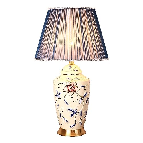 USMJQVZ Lampada da Tavolo Floreale 26,7 'Lampada da scrivania in Ceramica di Porcellana Bianca Vaso Cinese Asiatico Vintage con Paralume in Tessuto Decor Comodino Lampada da Comodino per Soggiorno