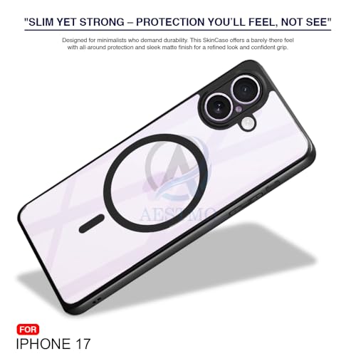 Image of AESTMO iPhone 17 Back Cover | 360 Protection | Crystal Clear Hard Back Transparent | Compatible with MagSafe Accessories (PC+TPU, Black Bumper)