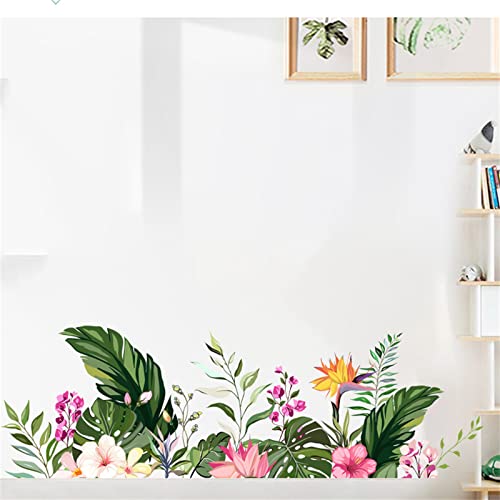 Flower Green Plant Wall Sticker, Bright Flower Plant Sticker Tropical Rainforest Green Leaf Wall Sticker Removable Mural Jungle Wall Sticker Suitable For Decorating Living Room Office Tv Wall Bedroom (Green 2) #TOP4