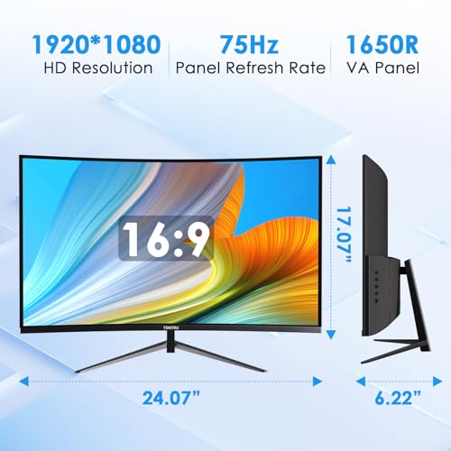 Image of 27-inch FHD(1920 x 1080) Monitor Curved, VA Panel, 75Hz, HDMI /VGA, Low Blue Light, Flicker-Free, 3-Side Frameless, VESA Mount, Slim Metal Stand, for Home Office Use, Black