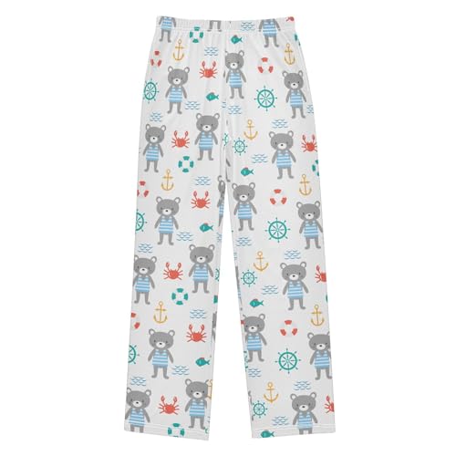Bear Crab Anchor Boys Long Pants Soft Trousers Elastic Waist Kids Lounge Bottoms with Pockets S-XL