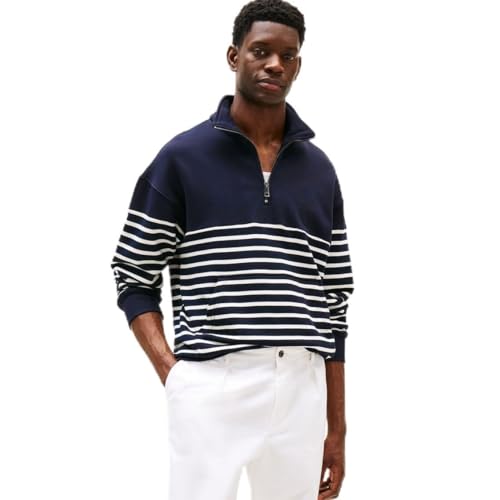 �y�����zTOMMY HILFIGER(�g�~�[�q���t�B�K�[) PLACED STRIPE 1/4 ZIP MW39303 M �l�C�r�[0A4