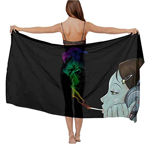 Girls Stylish Sexy Shawl Cashmere Feel Oversized Head Wrap Sarong Skirt for Pool Party Travel Swim, Headphones Goth Gothic Girl Smoke Marijuana Weed Summer Paisley Evening Dresses Cape