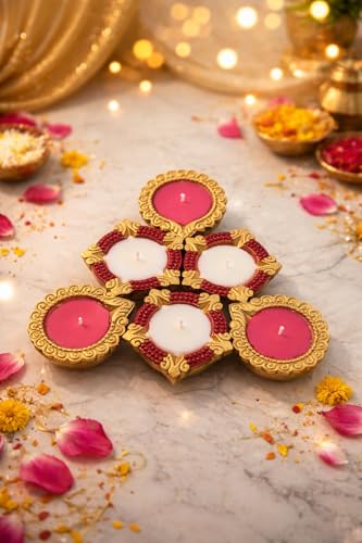 Image of Scented Diya Candle Set + Hanging Car Perfume Diffuser | Citrus & Sweet Fragrance | Premium Combo pack Gift for Car & Home.